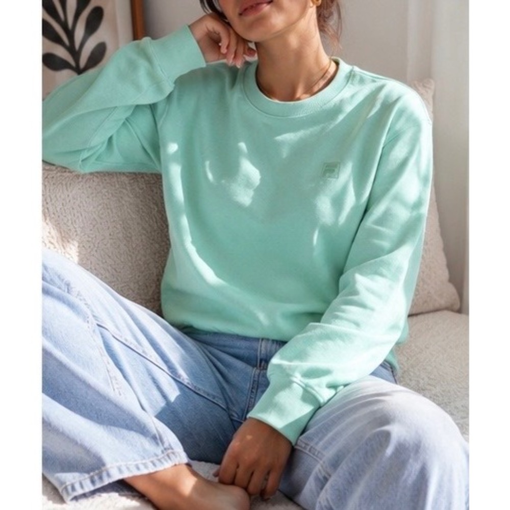 Fila Womens Crewneck Sweatshirt Mint Green Tonal Logo Pullover Small